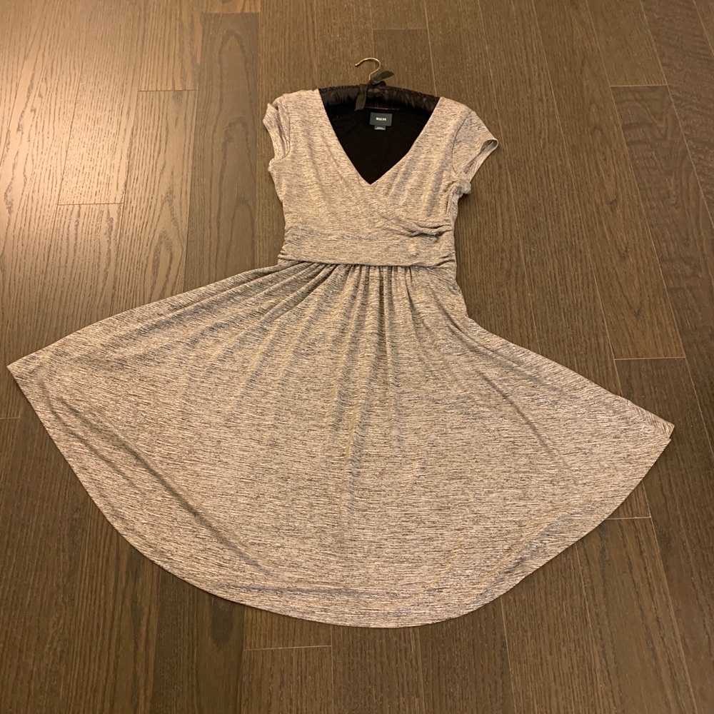 Maeve Anthropologie Faux Wrap Silver Dress